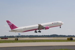 a delta airplane taking off