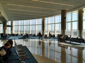 a large hall with many windows