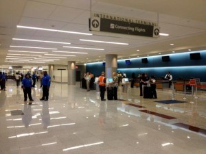 a group of people in an airport