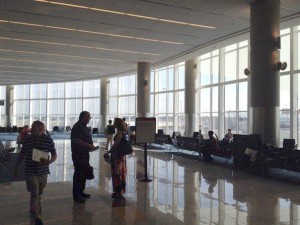 people in an airport waiting area