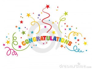 a colorful text with stars and confetti