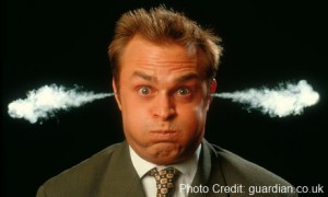 a man with steam coming out his ears