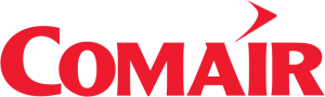 a red and black logo