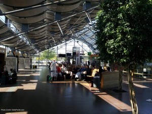 a group of people sitting in a terminal