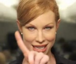 a woman with her finger up