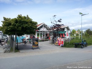 a building with a sign in front of it
