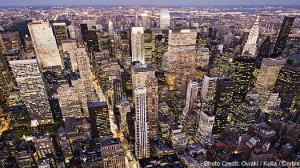 a city skyline at night