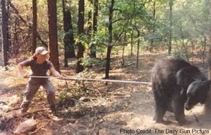 a man pulling a bear