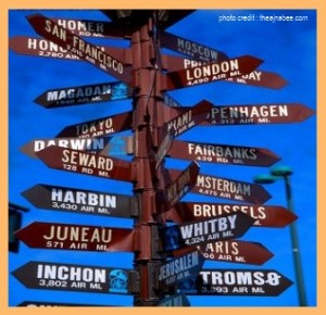 a pole with many signs