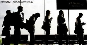 a group of people standing in a line