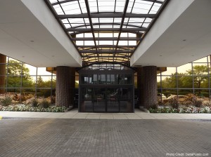 a glass entrance to a building