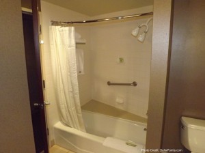 a shower curtain in a bathroom