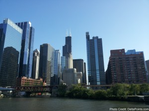 a city skyline with a bridge over water