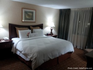 a bed in a hotel room