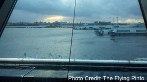 a view of a body of water from a window