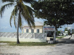 a building with palm trees in front of it