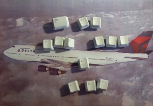 a plane with keys on a table