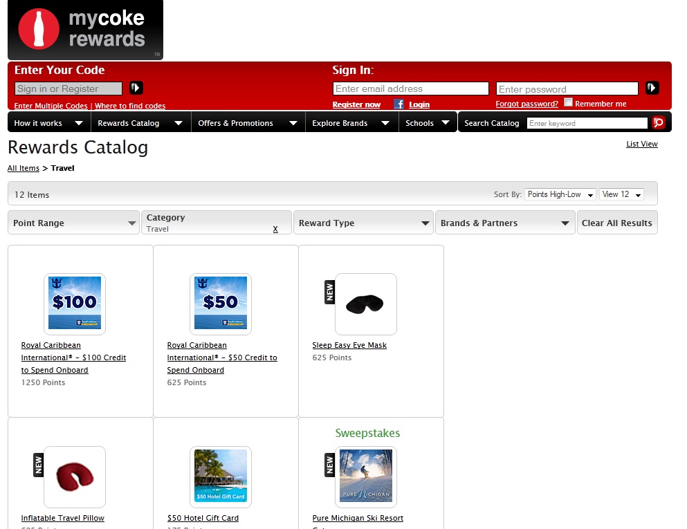 Coke Rewards just about out of travel goodies! Eye of the Flyer