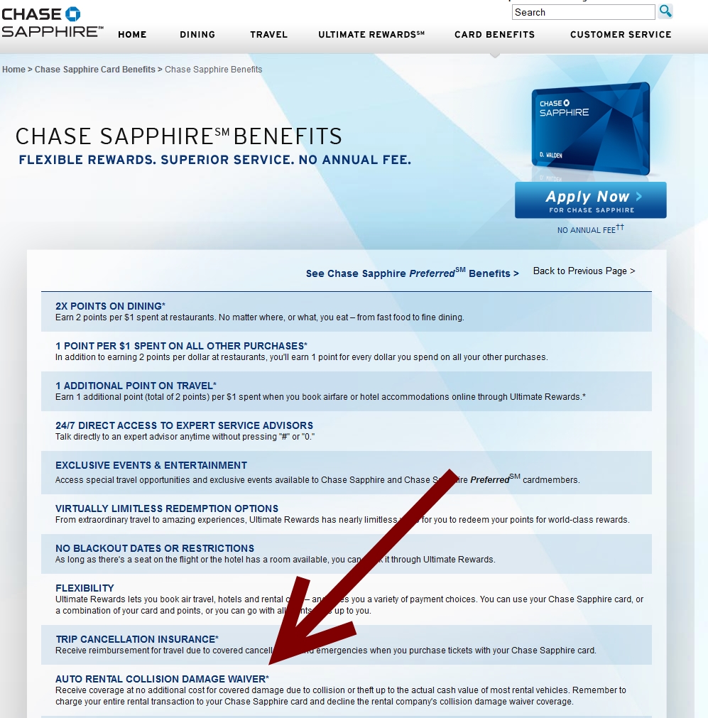Chase Sapphire Preferred Benefits Auto Rental Collision Damage Waiver Delta Points Blog Eye Of The Flyer