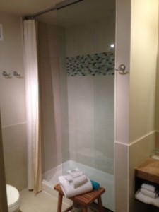 a shower with a glass door