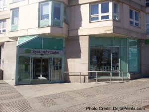 a building with glass doors
