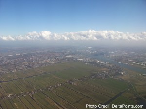 aerial view of a city and a river