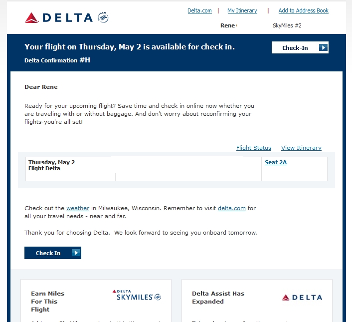 delta email to remind me to checkin for a flight delta points blog Eye of the Flyer