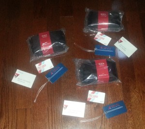 delta tumi kit - free gogo wifi pass - hoou delta drink coupon - delta points luggage tag