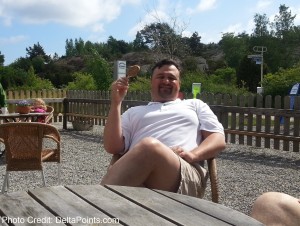 rene eating an 88 icecream on syd-koster in sweden