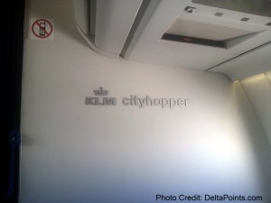 new slimline fixed seats klm regional jet business class Franfurt to Amsterdam delta points blog