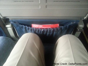 Leg room on a Delta Connection CRJ-200 regional jet.