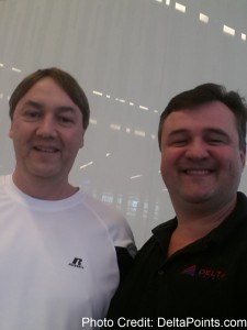 rene with a reader outside the skyclub Atlanta ATL airport Mileage Run Delta Points travel blog rene MKE to LAX (5)