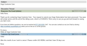 my email conf that NO rebill of GoGo after first 30 days