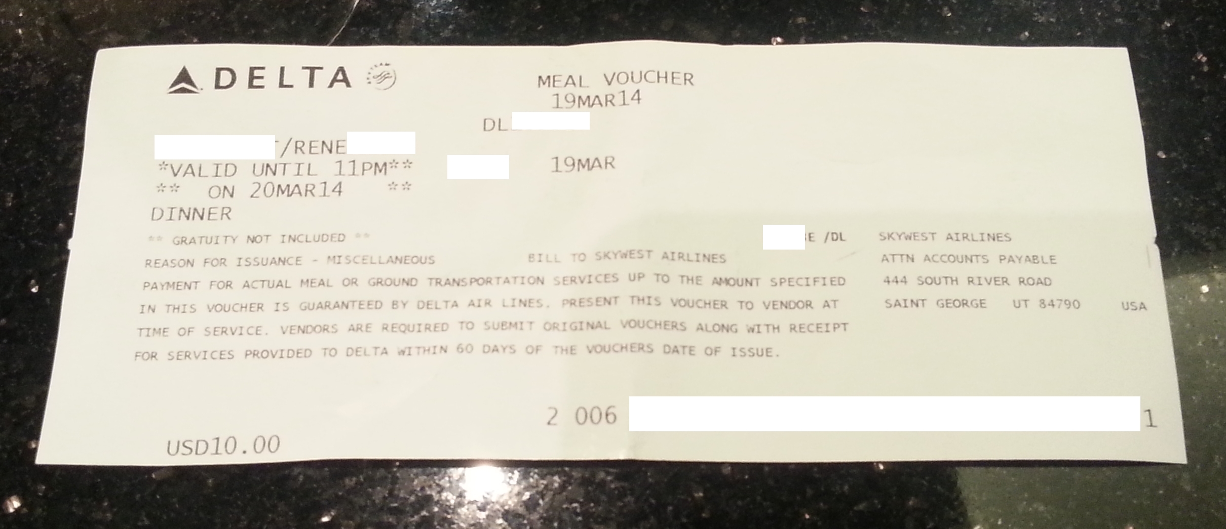 bump meal voucher issued by redcoat delta airlines2 Eye of the Flyer