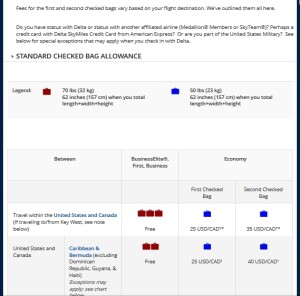delta std bag fees
