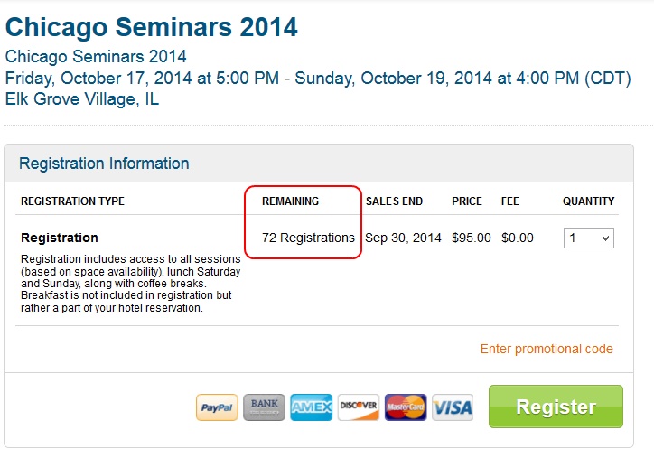 Less than 75 seats remaining for the Chicago Seminars 2014!