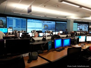 a room with many computers and monitors