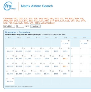 sfo to jnb in coach nov14
