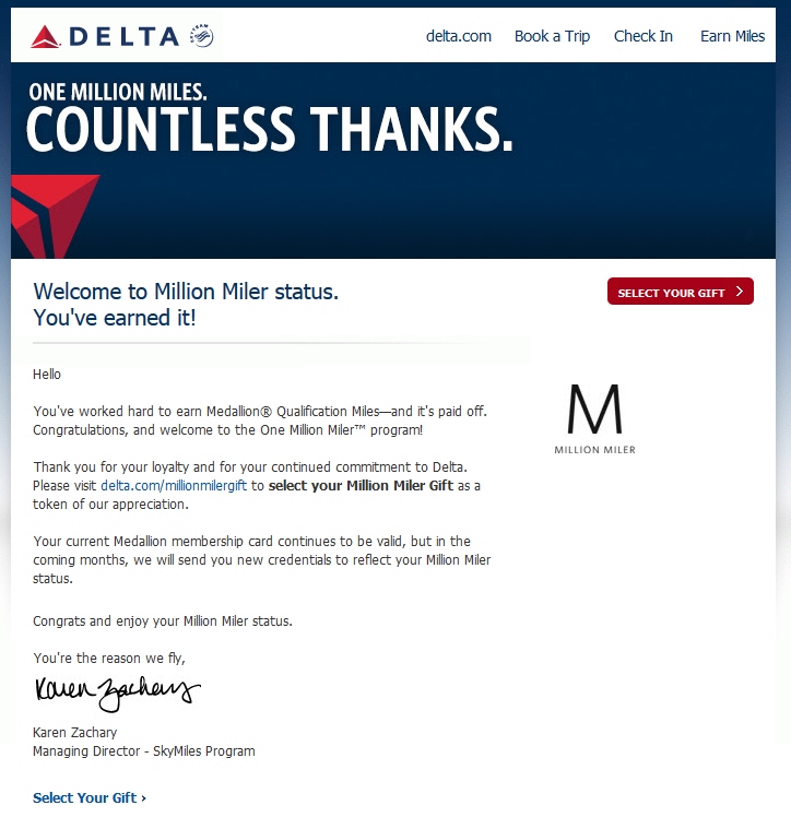 Sunday Reader post: Kevin reflects on reaching million miler with Delta & MM gift choices