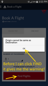 same city search bug delta phone app