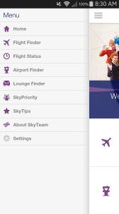 skyteam main screen menu