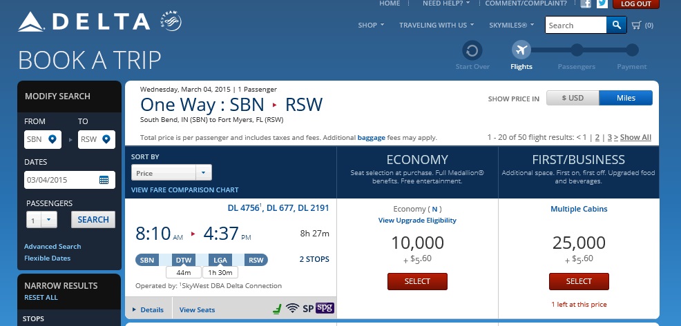Delta puts USA to Florida on 2 day sale for 10,000 points (one way) for elites & Delta AMEX card holders
