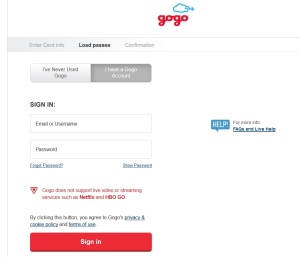 page 3 log in for gogo to load 10 pass