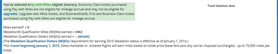 Delta Pay with Miles (PWM) in 1st class 2015 SkyMiles & MQM update – All is perfect!