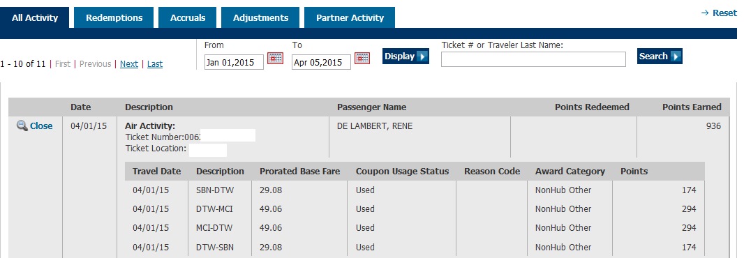 Delta Pay With Miles (PWM) in coach. Results are as expected – FULL MQMs and…