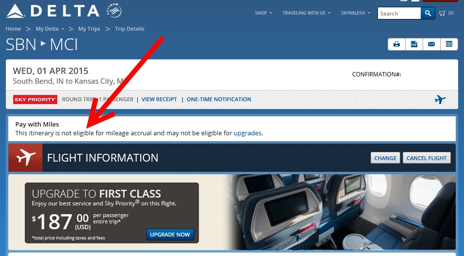 Delta Pay With Miles (PWM) in coach. Results are as expected – FULL MQMs and…
