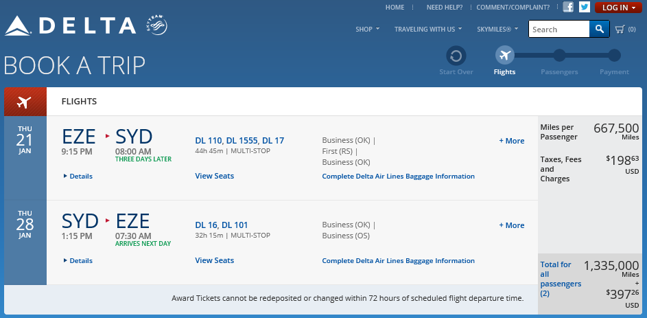 Welcome to SkyMiles 2015 – 1 Million SkyMiles for an award for two people? Yep!