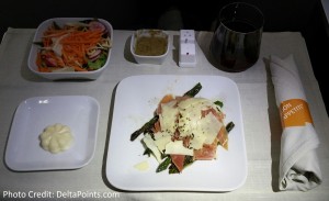 appetizer DeltaONE 757 dinner from JFK Delta points blog