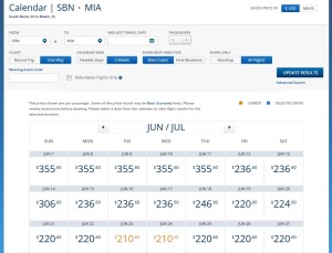 one way fares sbn to mia