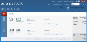 atl to lhr rt biz fees